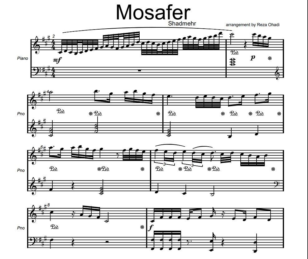 Mosafar, Piano Arrangement preview page 1